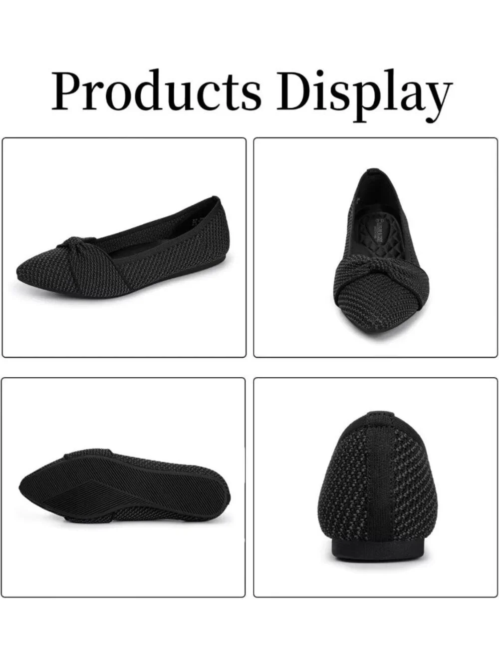 Chic Women's Pointed Toe Knit Ballet Flats with Bow - Stylish & Comfortable